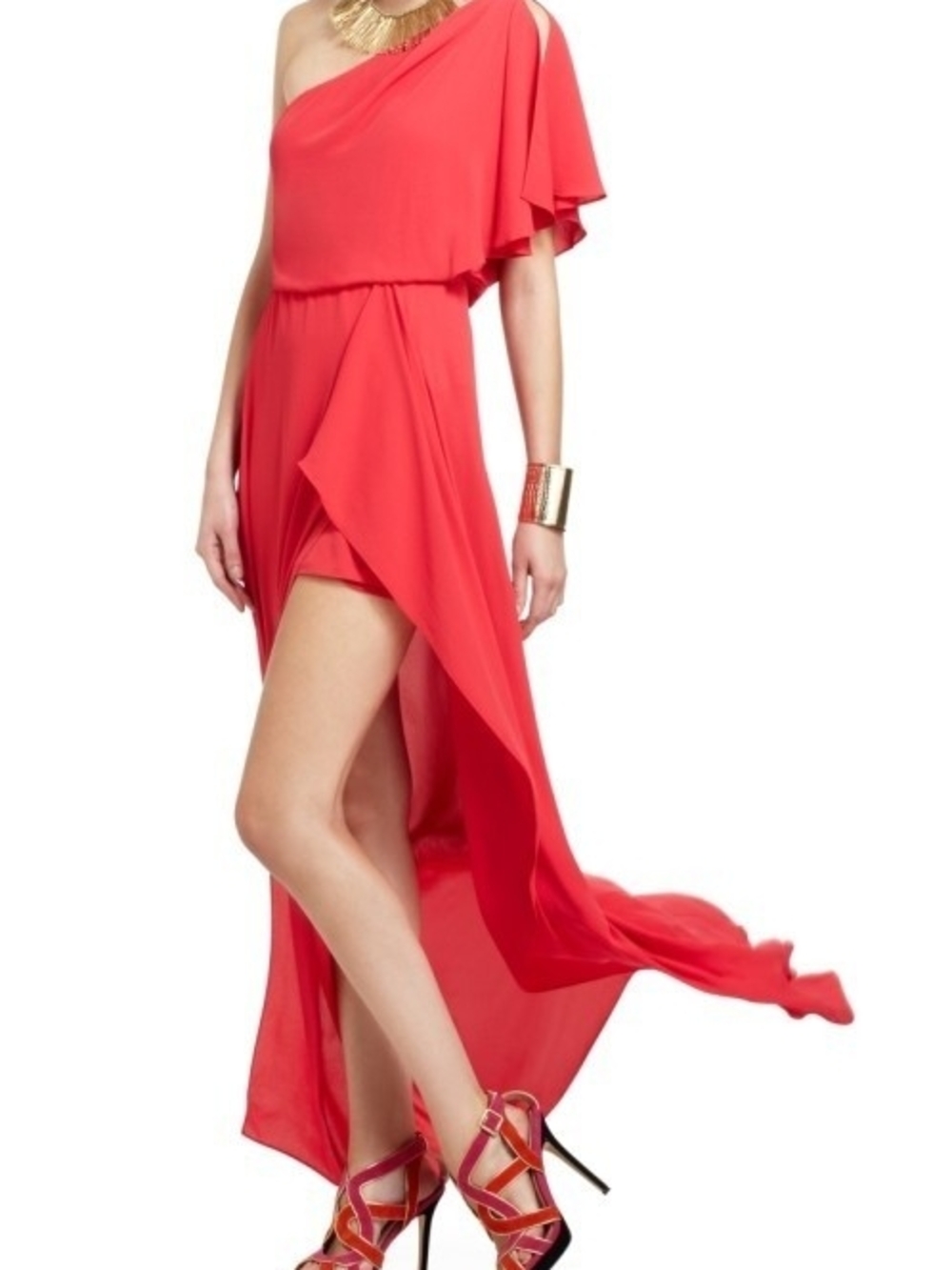 BCBGMaxAzria Coral One-Shoulder High-Low Skirt